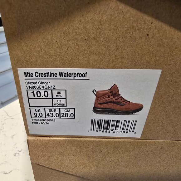 Vans MTE Crestline Waterproof Glazed Ginger Mens Size 10 Boots HIKING SHOE NEW - Picture 9 of 9